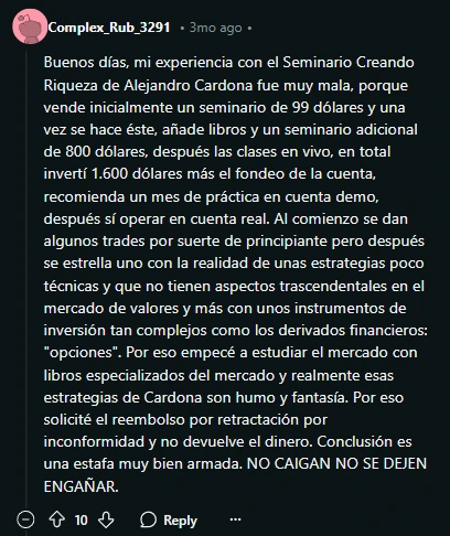 Seminario Creando Riqueza Alejandro Cardona opiniones