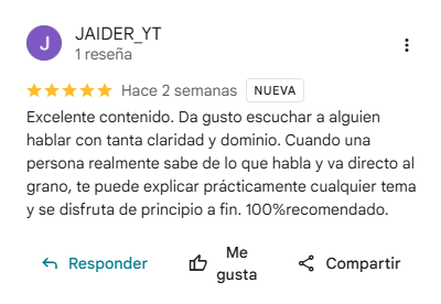 Reseña en Google de Jaider sobre el curso Experiencia Topstep